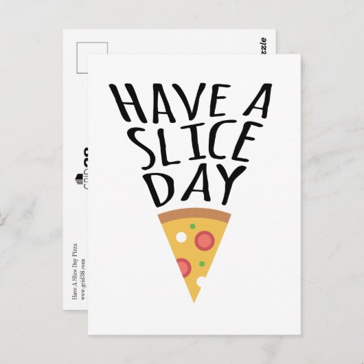 Een Briefkaart met een slice Day Pizza- (Voorkant / Achterkant)