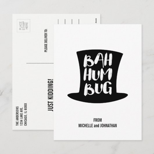 Een Briefkaart voor kerstmis met Carol Bah Humbug (Voorkant / Achterkant)