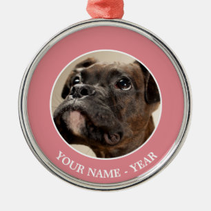 Een Brindle Boxer puppy die vreemd opkijkt. Metalen Ornament