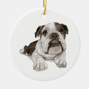 Een Brindle Bulldog Puppy Keramisch Ornament