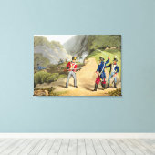 Een Britse soldaat neemt twee Franse officieren me Canvas Afdruk (Insitu (Houten vloer))