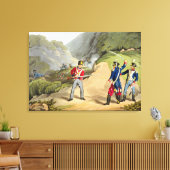 Een Britse soldaat neemt twee Franse officieren me Canvas Afdruk (Insitu (Woonkamer))