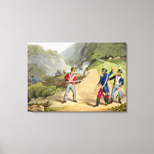 Een Britse soldaat neemt twee Franse officieren me Canvas Afdruk
