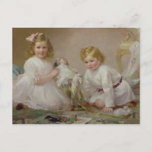 Een broer en zuster spelen, 1915 briefkaart