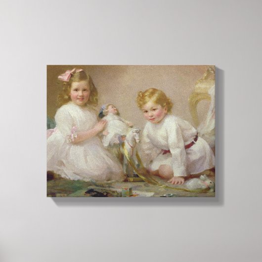 Een broer en zuster spelen, 1915 canvas afdruk (Voorkant)