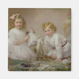Een broer en zuster spelen, 1915 magneet