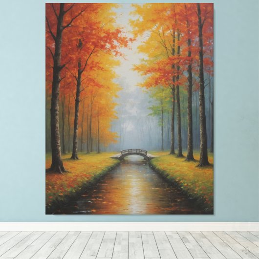 Een brug over een beek met bomen canvas afdruk (Insitu (Houten vloer))