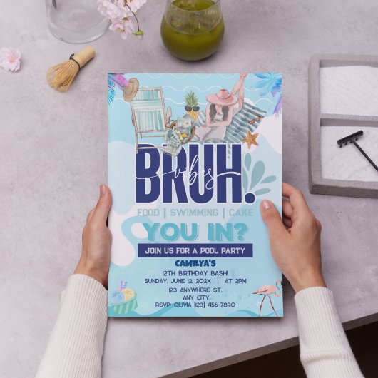 EEN BRUH-tastisch Poolfeest voor de Coolste Kerel Kaart