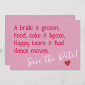 Een bruid & bruidegom, Eten, taart & drank, Gelukk Save The Date (Voorkant / Achterkant)