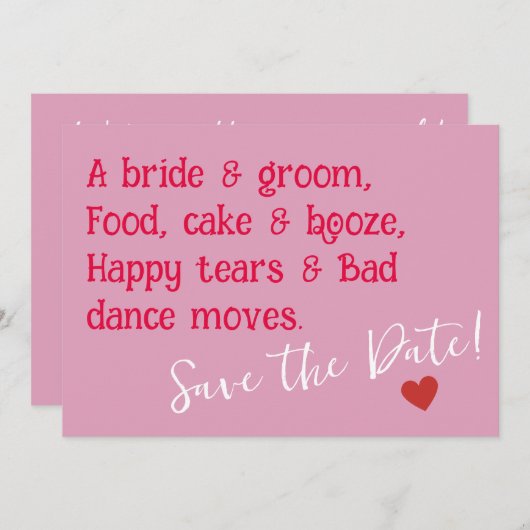 Een bruid & bruidegom, Eten, taart & drank, Gelukk Save The Date (Voorkant / Achterkant)