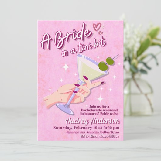 Een bruid in een Tini Beetje Bachelorette Weekend Kaart (Staand voorkant)