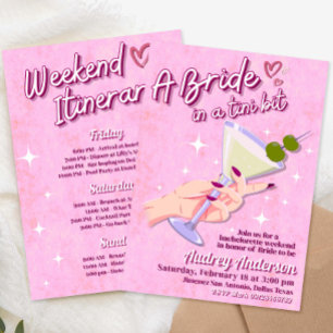 Een bruid in een Tini Bit Bachelorette-weekendprog Kaart
