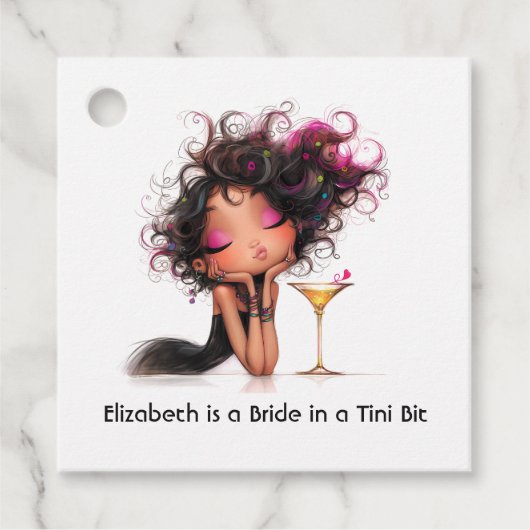 Een Bruid in een Tini Bit Martini Bachelorette Fee Bedankjes Labels (Voorkant)