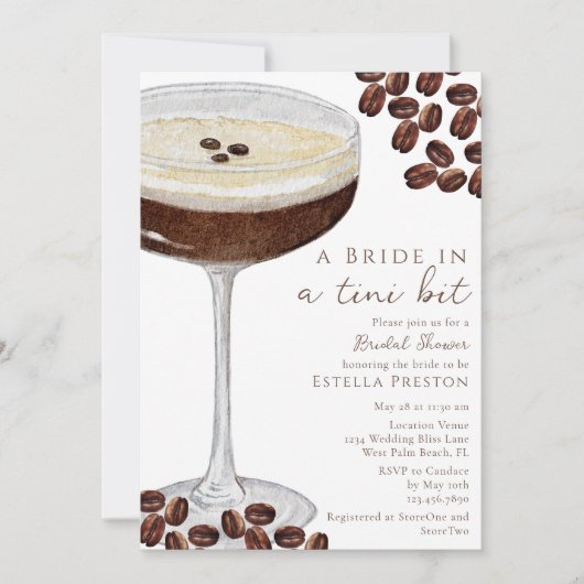 Een bruid in een Tini Bit Martini Vrijgezellenfees Kaart (Voorkant)