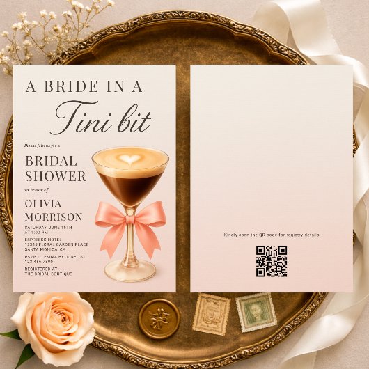 Een Bruid in een Tini Bit QR Code Bruiloftsfeest Kaart