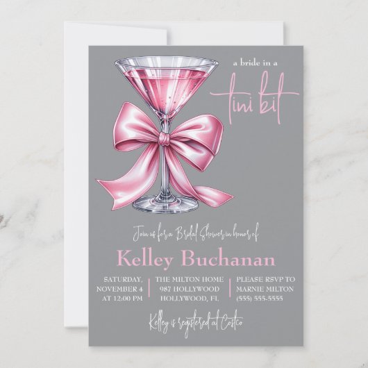 Een bruid in een tini bit, roze martini Vrijgezell Kaart (Voorkant)
