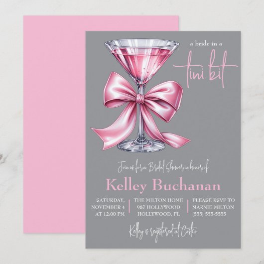 Een bruid in een tini bit, roze martini Vrijgezell Kaart (Voorkant / Achterkant)