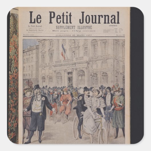 Een bruiloft op een fiets vierkante sticker (Voorkant)