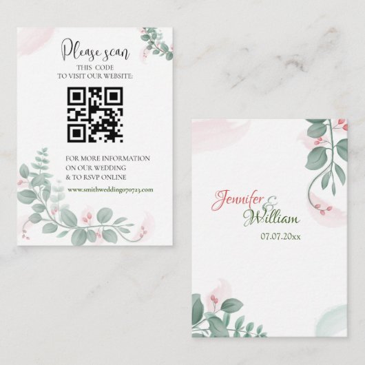 Een bruiloft RSVP met QR Code Enclosure Kaart Notitiekaartje (Voorkant / Achterkant)