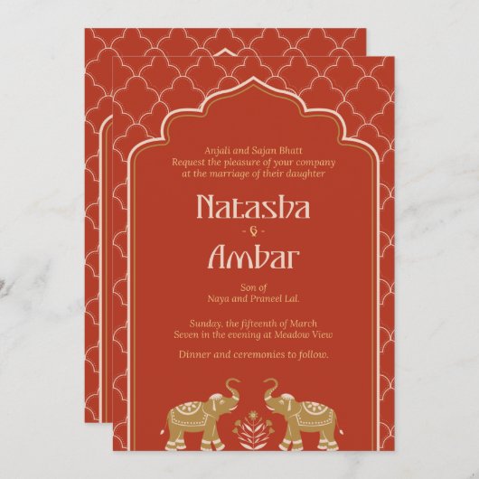 Een bruiloft uitnodiging gemengd met Indiase tradi (Voorkant / Achterkant)