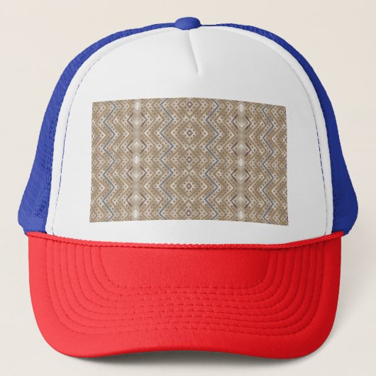 Een bruin en blauw patroon op een witte achtergron trucker pet (Voorkant)