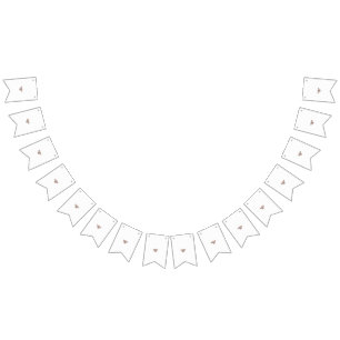 Een bruin en wit bloemontwerp op een zwarte achter vlaggetjes