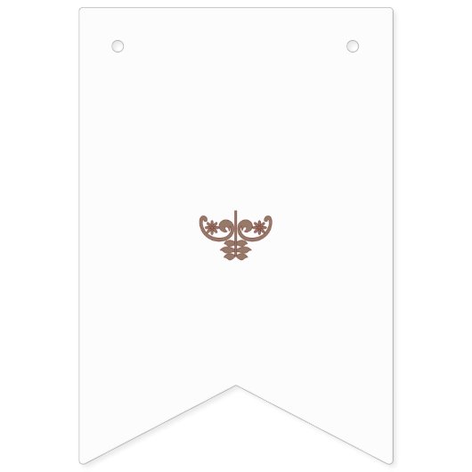 Een bruin en wit bloemontwerp op een zwarte achter vlaggetjes (Eerste vlag)