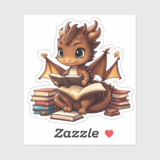 Een bruine draak lezen sticker (Vel)