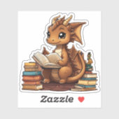 Een bruine draak lezen sticker (Vel)
