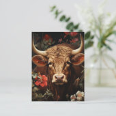 Een bruine Koe in de bloemen Briefkaart (Staand voorkant)