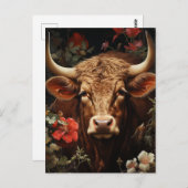 Een bruine Koe in de bloemen Briefkaart (Voorkant / Achterkant)