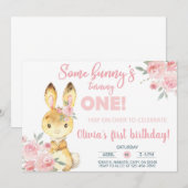 Een bruine konijn en een roze bloemen meisje nodig kaart (Voorkant / Achterkant)