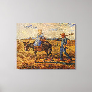 Een bruinend boerenkoppel dat gaat werken canvas afdruk