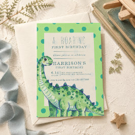 Een Brullende Eerste Verjaardag Dinosaurus Uitnodi Kaart
