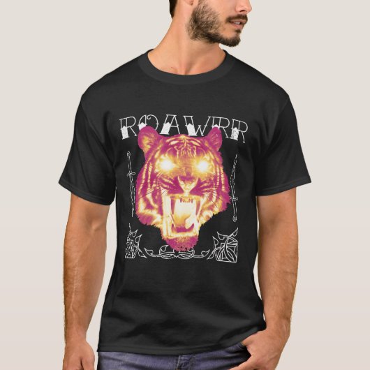 Een brullende tijger in roze en Sinaasappel T-shirt (Voorkant)