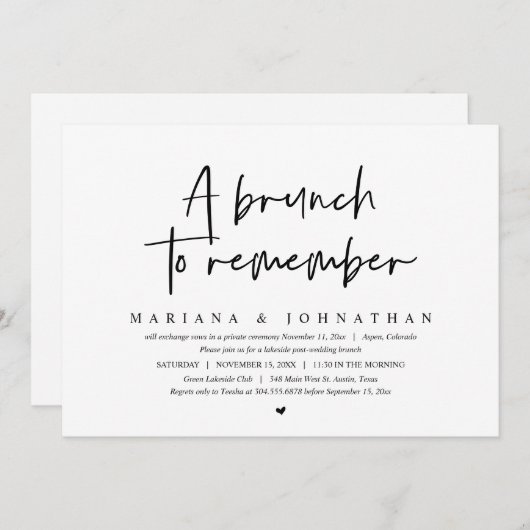 Een brunch om te onthouden, Bruiloft Elopement Par Kaart (Voorkant / Achterkant)