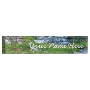 Een Buck Rast bij een Cascading River Naambordje