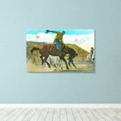 Een Bucking Bronco bij de jaarlijkse Salinas Rodeo Canvas Afdruk (Insitu (Houten vloer))