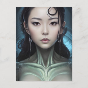 Een buitenaardse scifi vrouw briefkaart