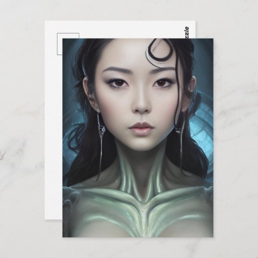 Een buitenaardse scifi vrouw briefkaart (Voorkant / Achterkant)