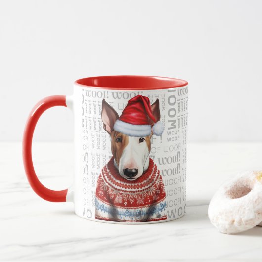Een Bull Terrier Kerstman in een Sweater Wolf acht Mok (Met donut)