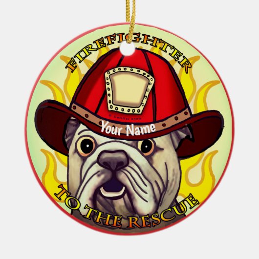Een Bulldog brandweerman ornament (Voorkant)