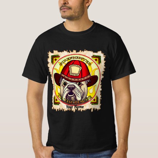 Een bulledog brandweerman t-shirt (Voorkant)