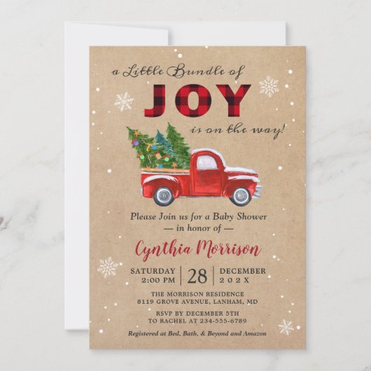 Een bundel JOY Truck Red Pset Baby shower Kaart (Voorkant)