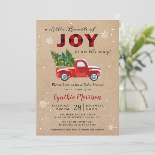 Een bundel JOY Truck Red Pset Baby shower Kaart (Staand voorkant)