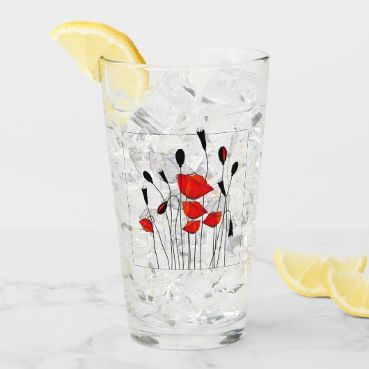 Een bundel rode papavers glas (Voorkant ijs)