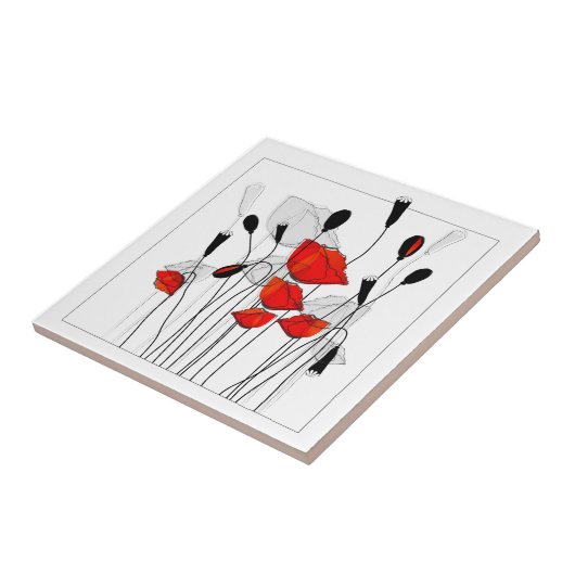 Een bundel rode papavers tegeltje (Zijkant)