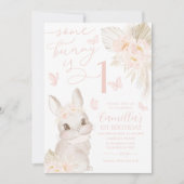 Een Bunny 1st Birthday Boho Pink Butterfly Cute Kaart (Voorkant)