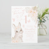 Een Bunny 1st Birthday Boho Pink Butterfly Cute Kaart (Staand voorkant)