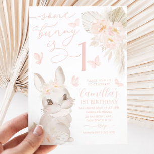 Een Bunny 1st Birthday Boho Pink Butterfly Cute Kaart